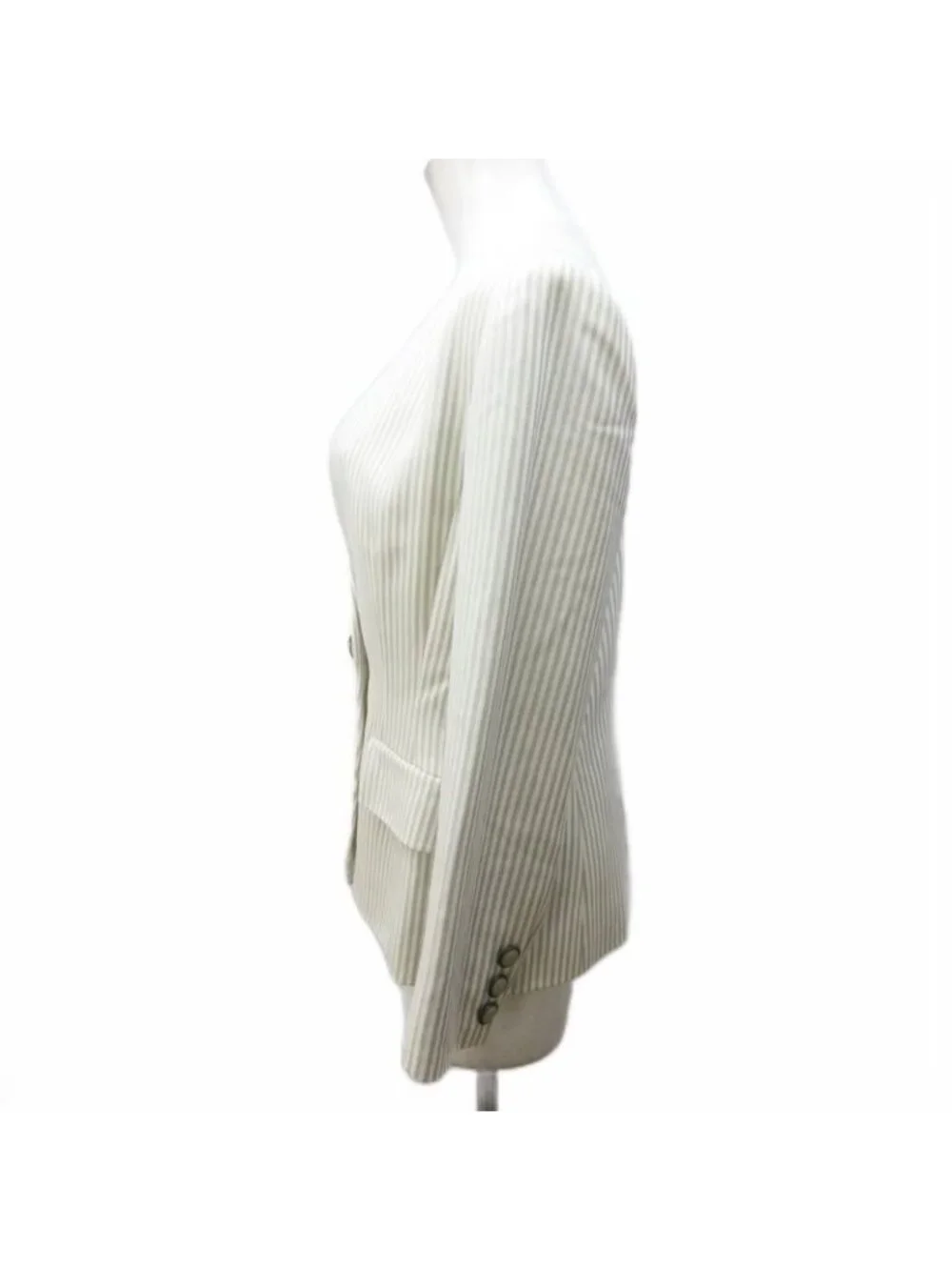 Dior Vintage Color Jacket Striped Wool Decorative Buttons 7 S Ivory Gray